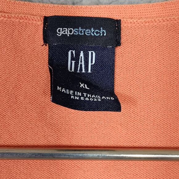 Gap Stretch Top Size XL Orange Short Sleeve V Neck Fine Knit Career Style - Picture 4 of 5